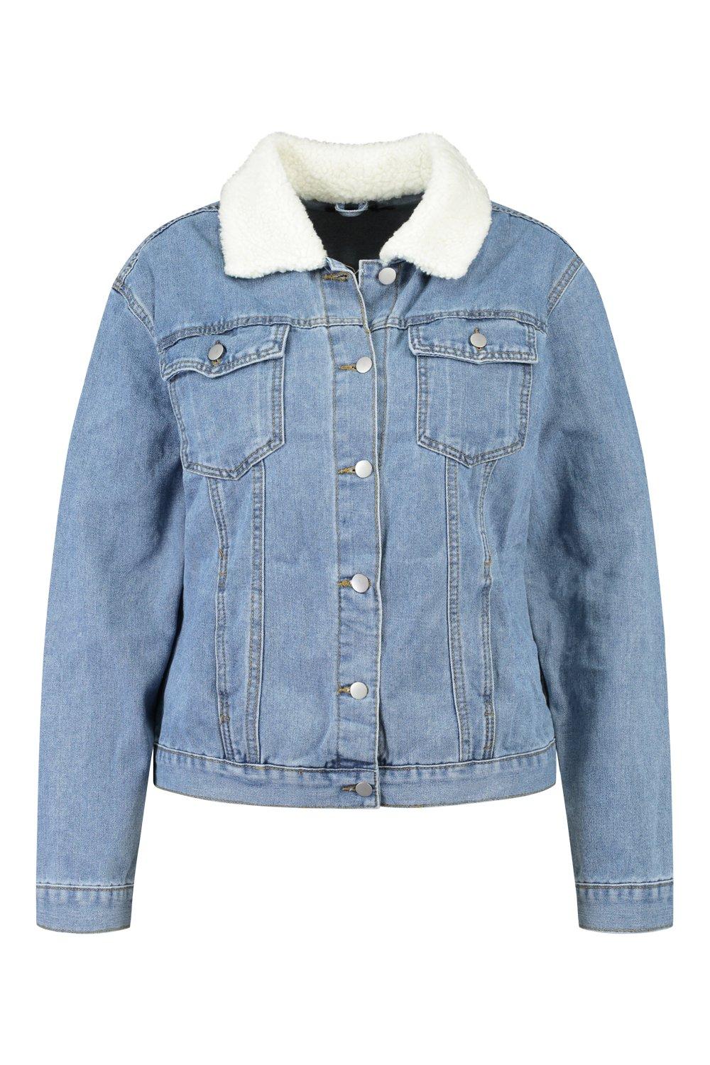 Grande taille Veste en jean a faux mouton boohoo FR